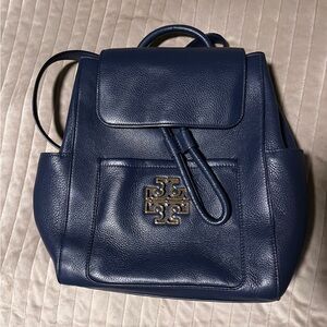 Brand new Tory Burch navy leather backpack and wallet